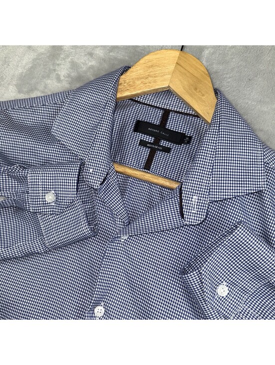 Arturo Calle Other - Arturo Calle Mens M Blue Check Dress Shirt Regular Fit Long Sleeve Button Preppy